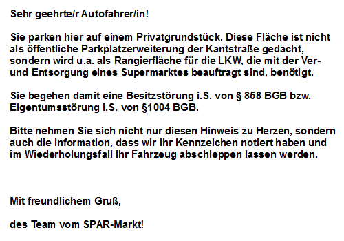 Parkplatzzettel  Der Shopblogger